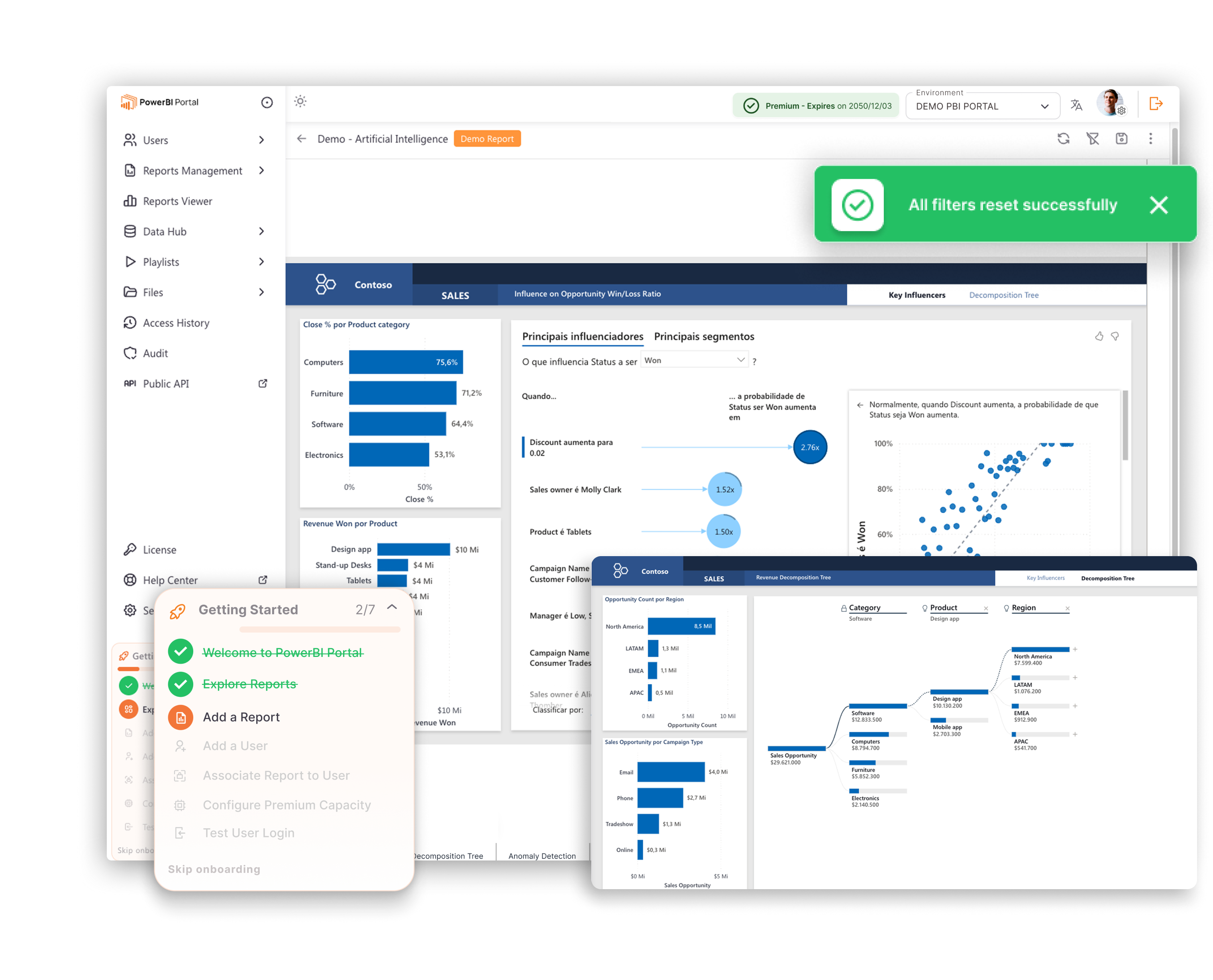 PowerBI Portal showing a report viewer with live Power BI content for external users