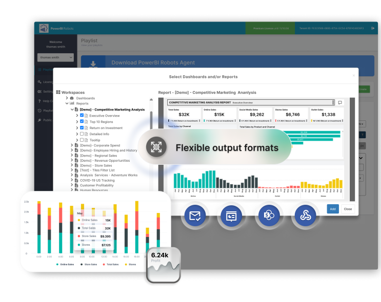 Choosing output formats and delivery channels for a Power BI report in PowerBI Robots